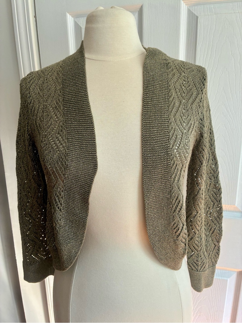 Worthington Gold Metallic Open Weave Crochet Shrug Cardigan